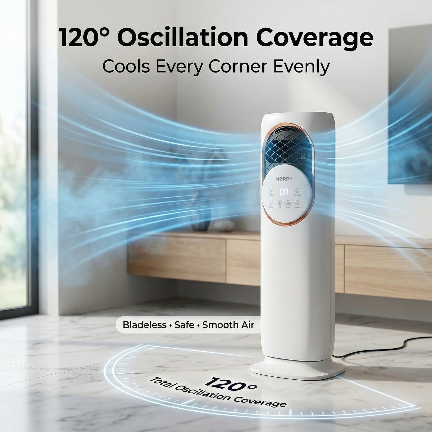 Morph Snow Fire Ice Cooling Fan with Ice Packs & Mist – Cold Air Tower Fan with Remote for All-Season Comfort