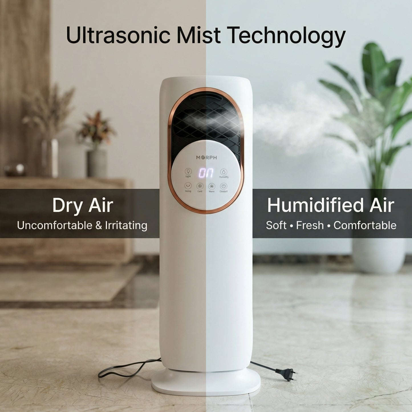 Morph Snow Fire Ice Cooling Fan with Ice Packs & Mist – Cold Air Tower Fan with Remote for All-Season Comfort